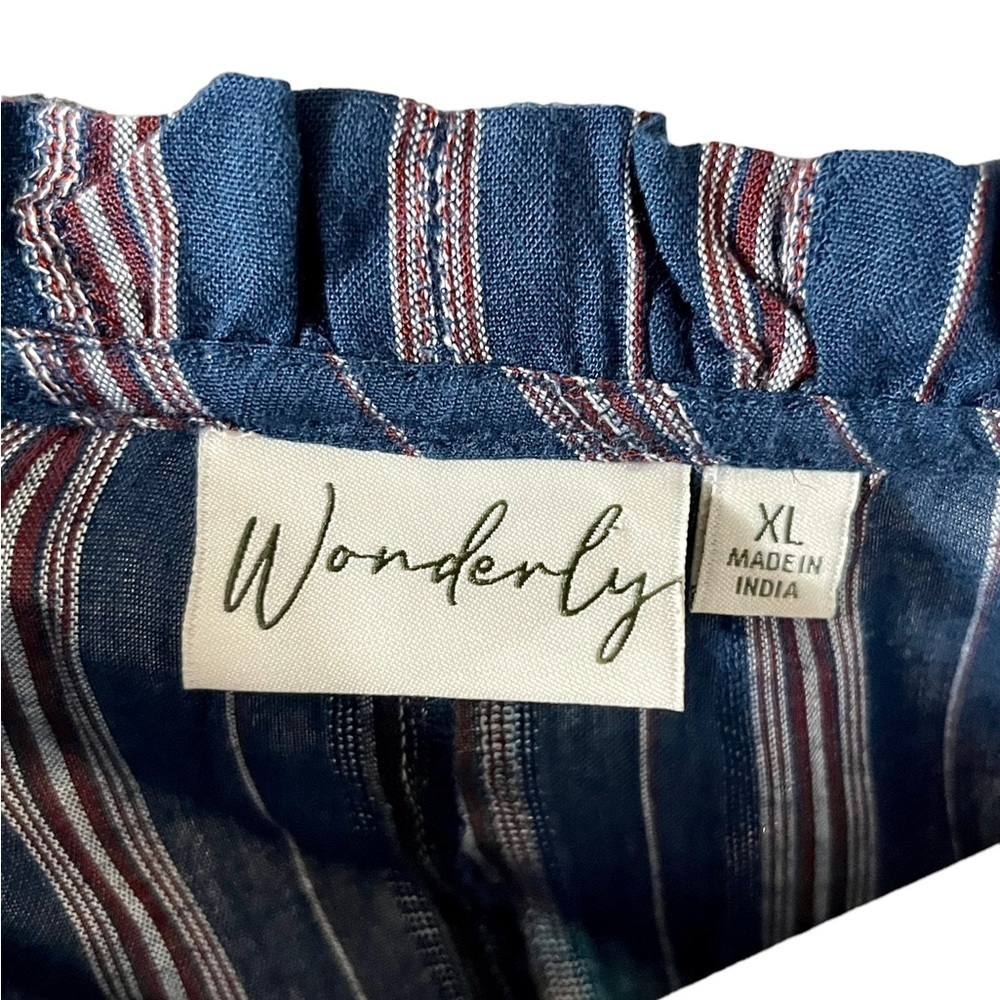 Wonderly Striped Babydoll Blouse Size X Large Navy - Picture 4 of 4